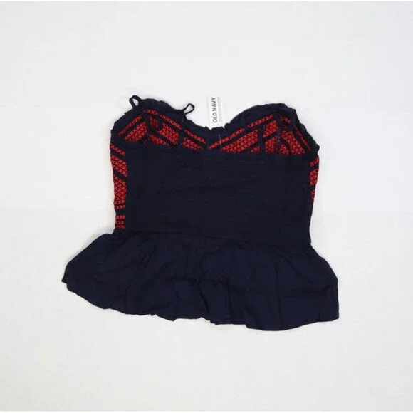 Old Navy Top Womens Medium Smocked Peplum Tank Sleeveless Embroidered Boho - Picture 2 of 11